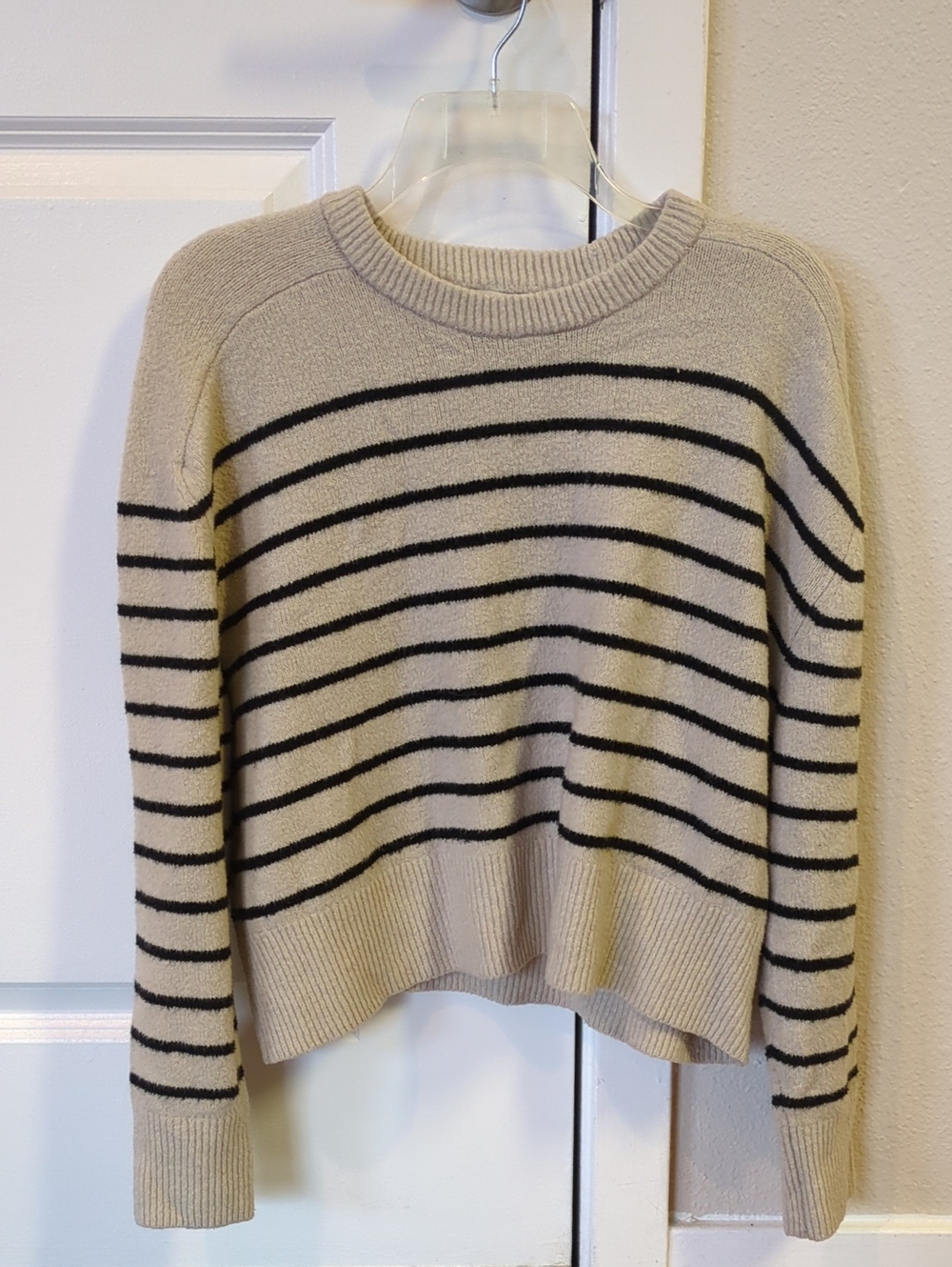 Universal Thread Beige and Black Striped Crewneck Sweater
